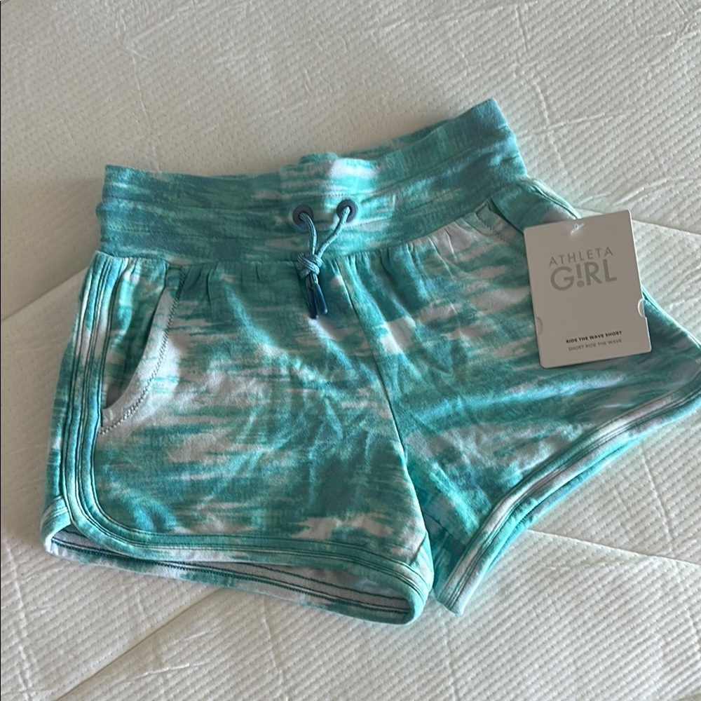 New Athleta Girl Teal Tie-Dye Shorts